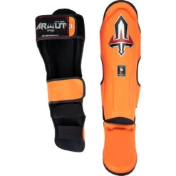 Arwut Fight Gear Orange Leather Shin Guards -Boxing Gear Shop 4AWSG3GL OG c 2
