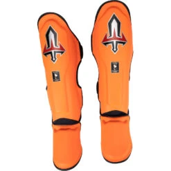 Arwut Fight Gear Orange Leather Shin Guards -Boxing Gear Shop 4AWSG3GL OG c 4
