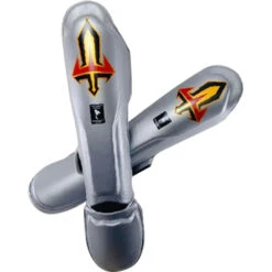 Arwut Fight Gear Silver Leather Shin Guards