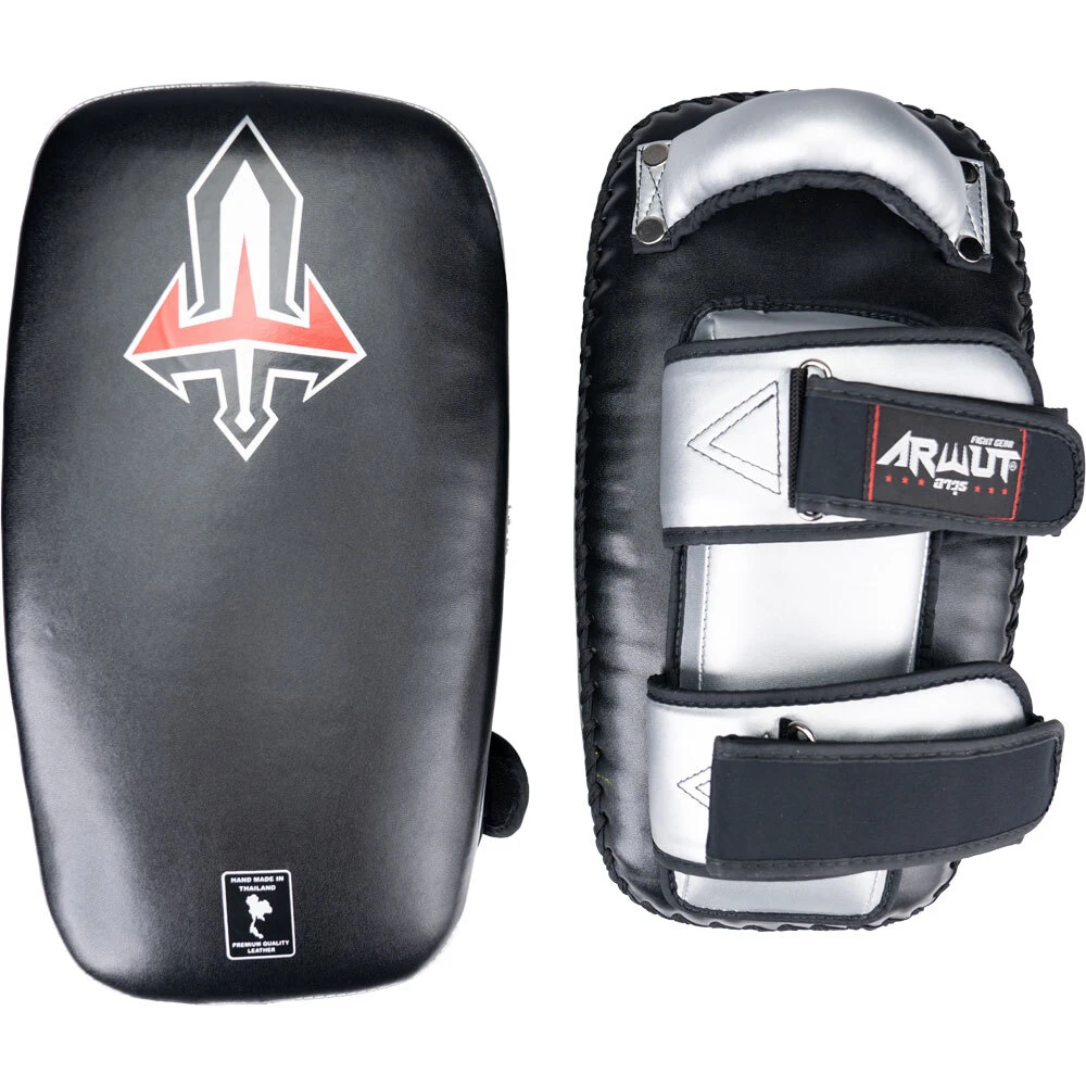 Arwut Fight Gear Protector Black/Silver Thai Kick Pads 3 Arwut Fight Gear Protector Black/Silver Thai Kick Pads