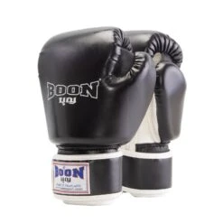 Boon Black/White Kids PU Velcro Muay Thai Gloves