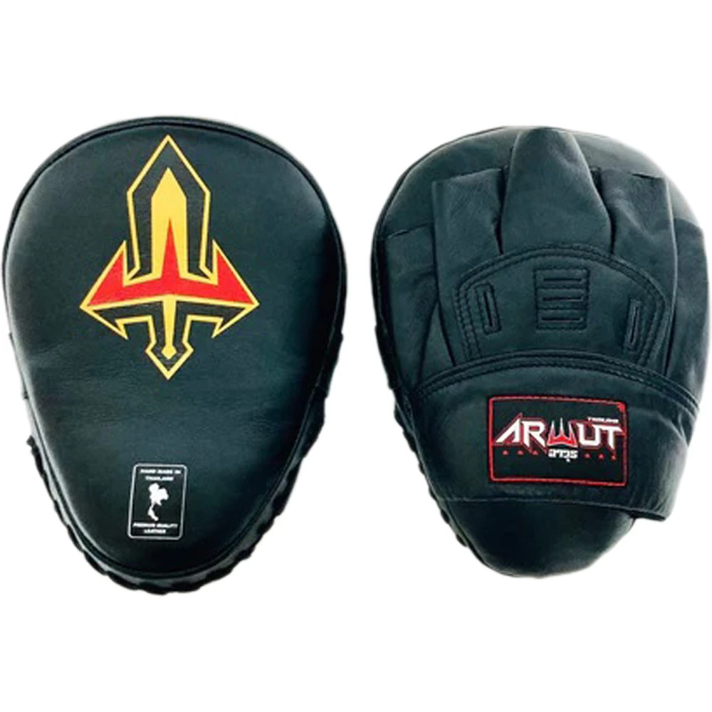 Arwut Fight Gear Black/Black Leather Curved Focus Mitts 3 Arwut Fight Gear Black/Black Leather Curved Focus Mitts