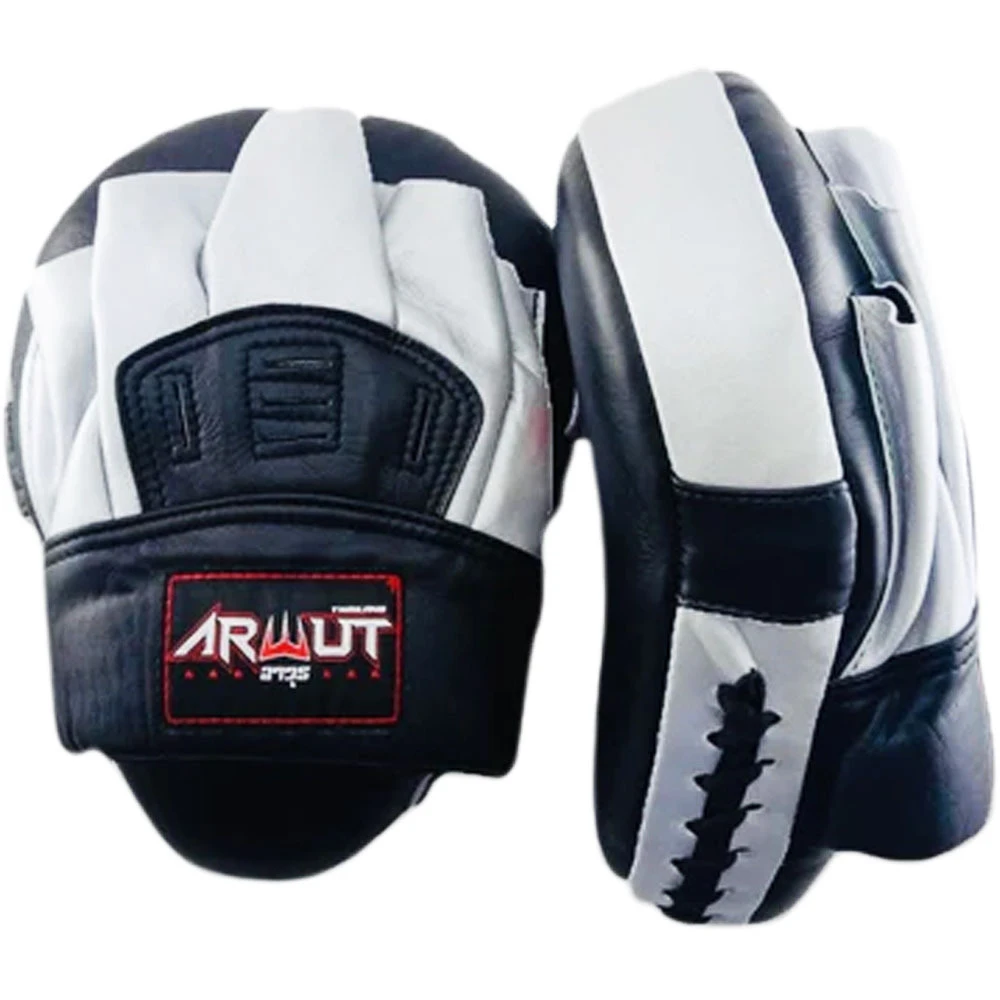 Arwut Fight Gear Black/White Leather Curved Focus Mitts 4 Arwut Fight Gear Black/White Leather Curved Focus Mitts - Image 2