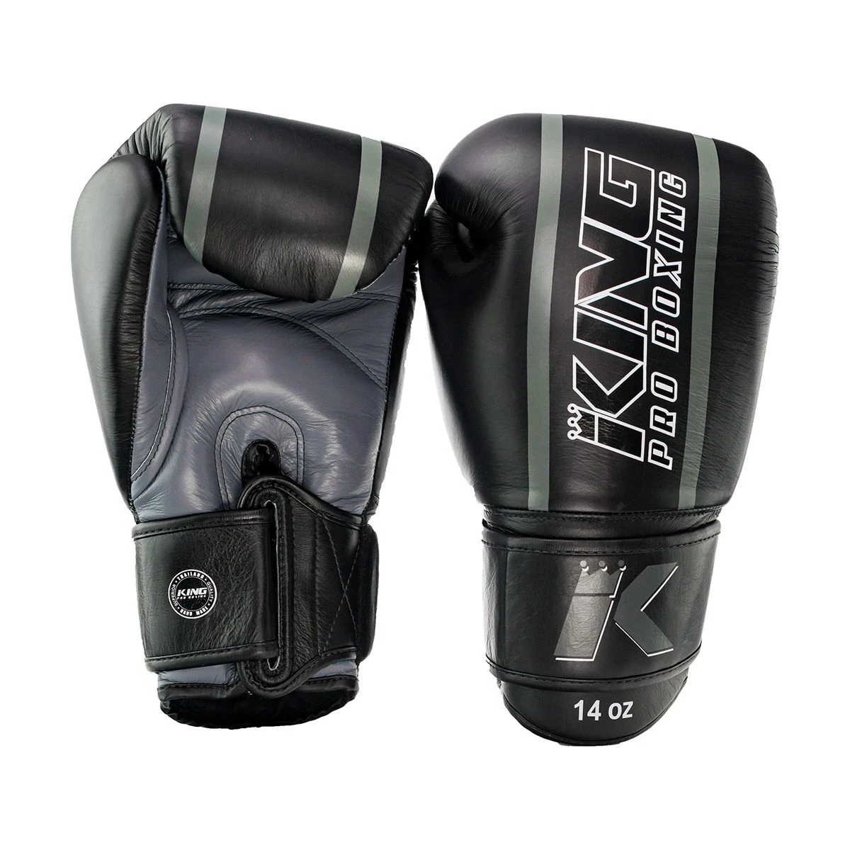 King Pro Elite 1 Black/Grey Leather Boxing Gloves 4 King Pro Elite 1 Black/Grey Leather Boxing Gloves - Image 2