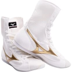Mizuno White/Gold Mid-Cut Boxing Boots -Boxing Gear Shop MIZ MIDWHTG c 2
