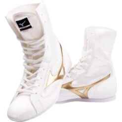 Mizuno White/Gold Mid-Cut Boxing Boots