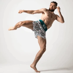 AOC By Jitsy White Ocelot Muay Thai Shorts -Boxing Gear Shop MTWO c 2