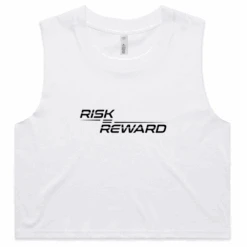Risk Equals Reward Ladies Crop White Singlet