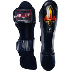 Arwut Fight Gear Black Leather Shin Guards -Boxing Gear Shop SG3 BLK c 2