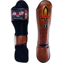 Arwut Fight Gear Brown Leather Shin Guards -Boxing Gear Shop SG3 BRW c 2